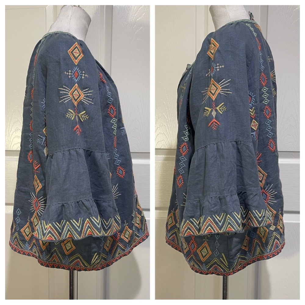 Johnny Was Cerise Tiered Sleeve Peasant Embroidered Top Blouse - Picture 5 of 8